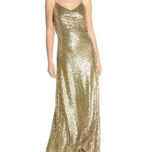 Jenny Yoo Gold Sequin Backless Bridal Bridesmaid Wedding Prom Gown 8